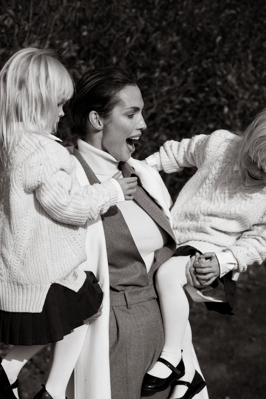 Natalia Boykova with children, autumn knitwear campaign